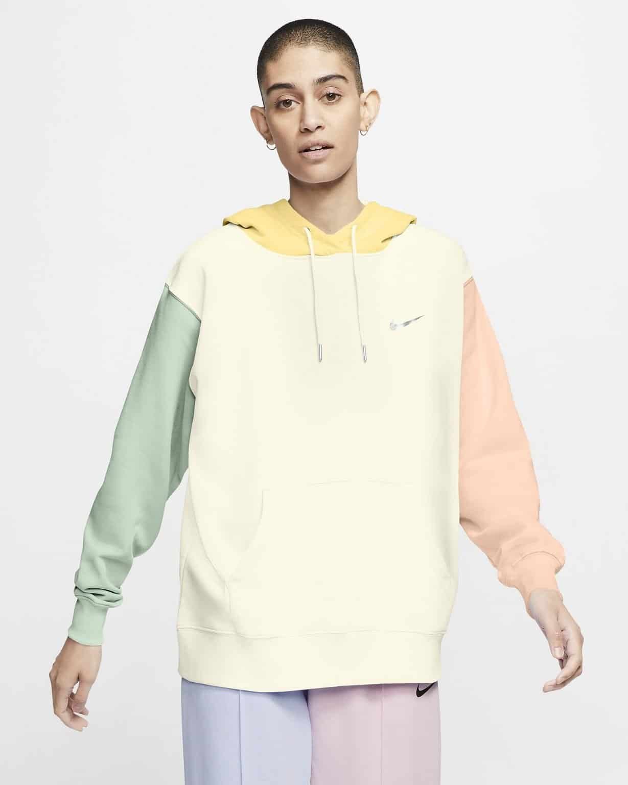 nike metallic swoosh colour block sweatshirt in neutrals